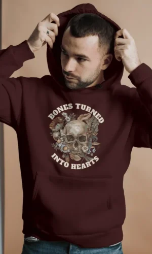 Bones Turned Into Hearts Unisex Hooded Sweatshirt - Maroon