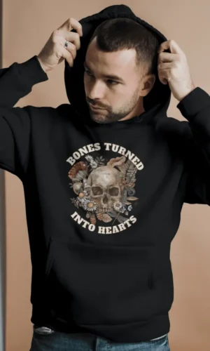 Bones Turned Into Hearts Unisex Hooded Sweatshirt - Black
