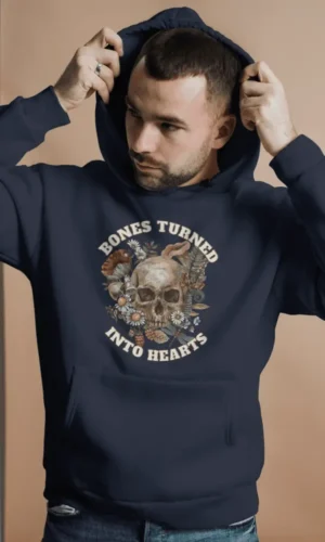 Bones Turned Into Hearts Unisex Hooded Sweatshirt - Navy Blue
