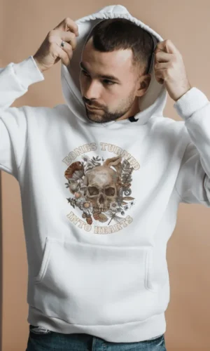 Bones Turned Into Hearts Unisex Hooded Sweatshirt - White