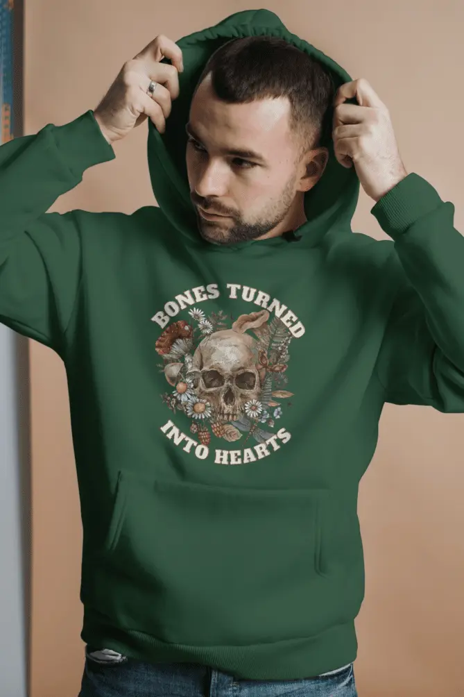 Bones Turned Into Hearts Unisex Hooded Sweatshirt – Bottle Green