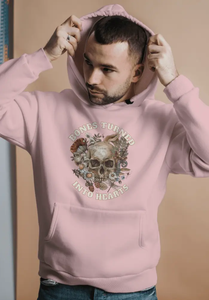 Bones Turned Into Hearts Unisex Hooded Sweatshirt – Light Baby Pink