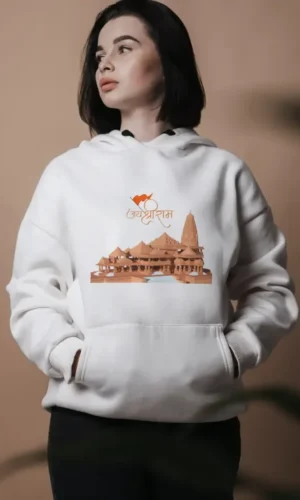 Jai Shree Ram Unisex Hooded Sweatshirt – White