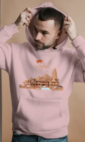 Jai Shree Ram Unisex Hooded Sweatshirt – Light Baby Pink