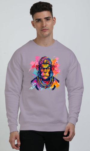 Printed Oversized Sweatshirt with Hanuman Ji Print