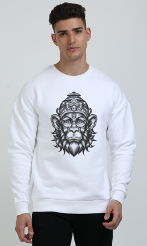 Hanuman Ji Face Puff Print Oversized Sweatshirt