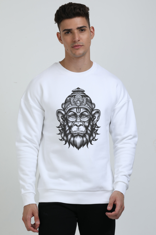 Hanuman Ji Face Puff Print Oversized Sweatshirt
